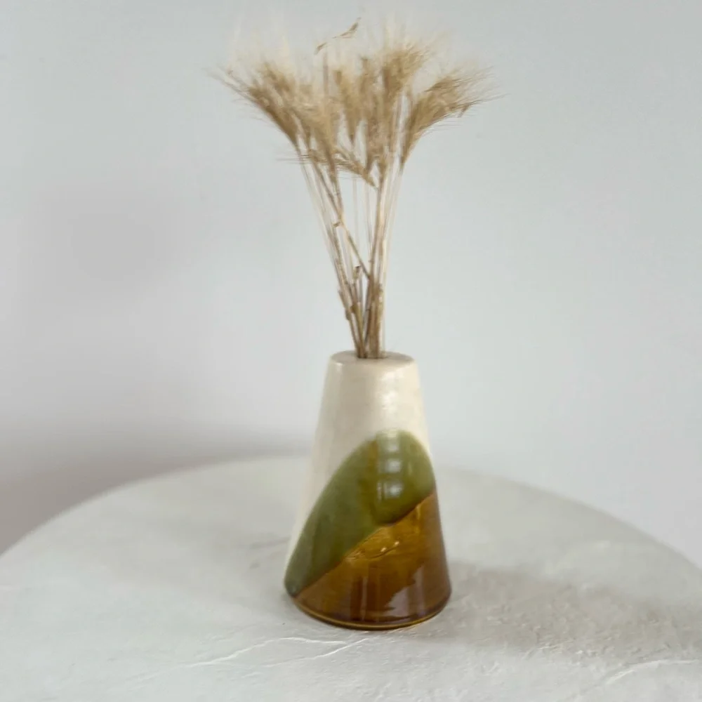 BEAUTIFUL HANDMADE STUDIO POTTERY‎ DRIED FLOWER VASE NEUTRAL COLOURS GLAZING - Picture 3 of 11